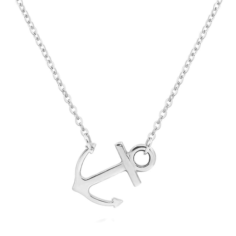 ELBLUVF 18k Silver Gold Rose Gold Plated Stainless Steel Women Sideways Anchor Pendant Necklace 18inches Choose Colors (Silver) - Image 1